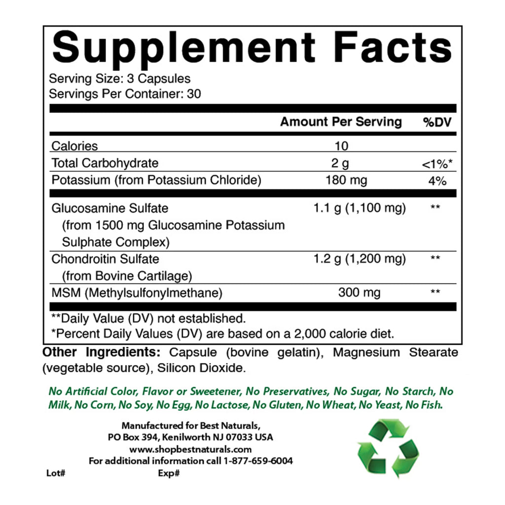 Glucosamine Chondroitin MSM Supplements 2600 Mg 90 Capsules