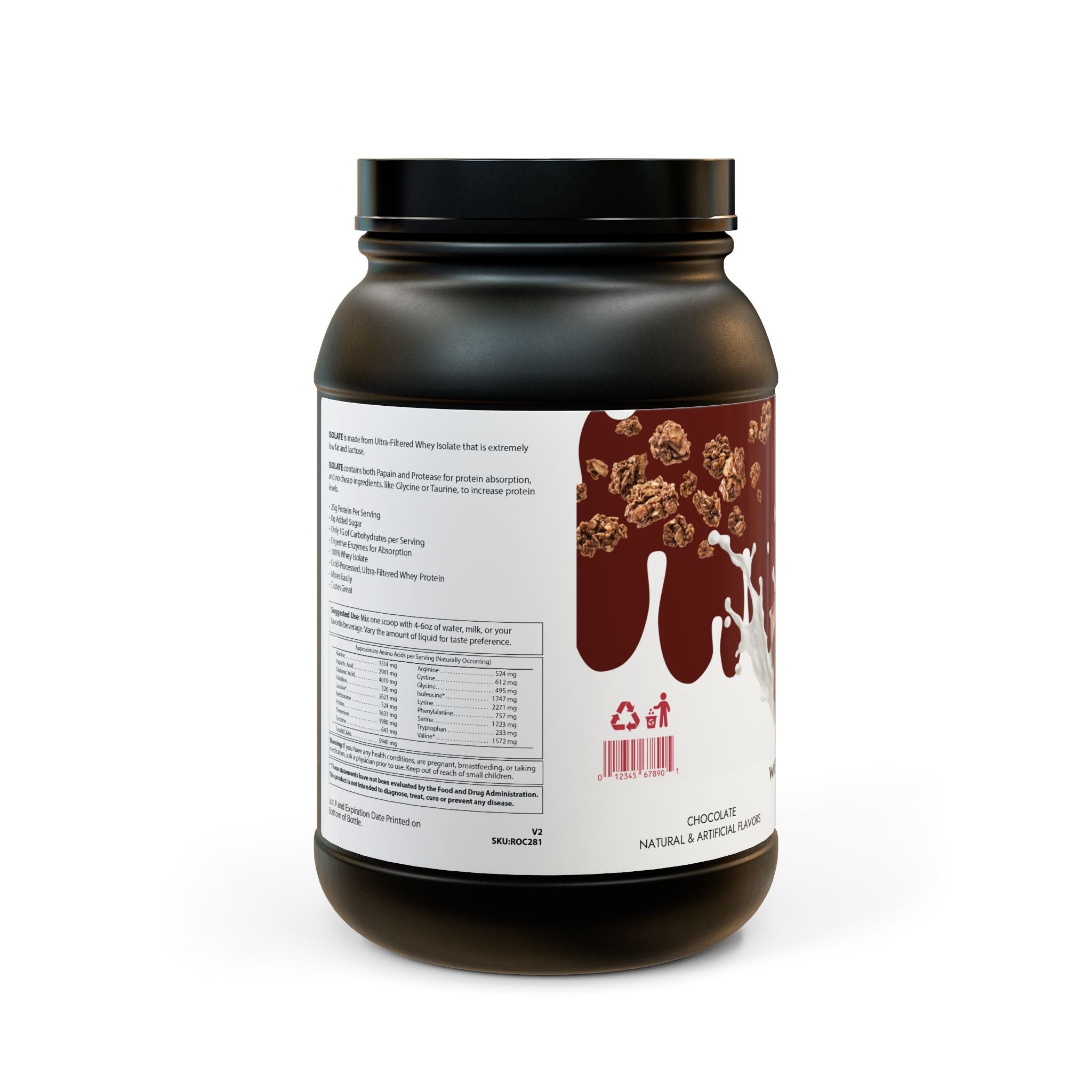 Chocolate Whey Isolate Protein Supplement (907g, 2lb)