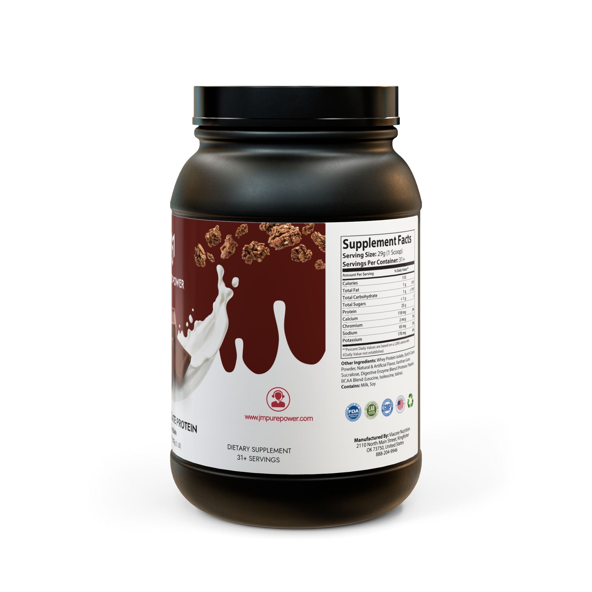 Chocolate Whey Isolate Protein Supplement (907g, 2lb)