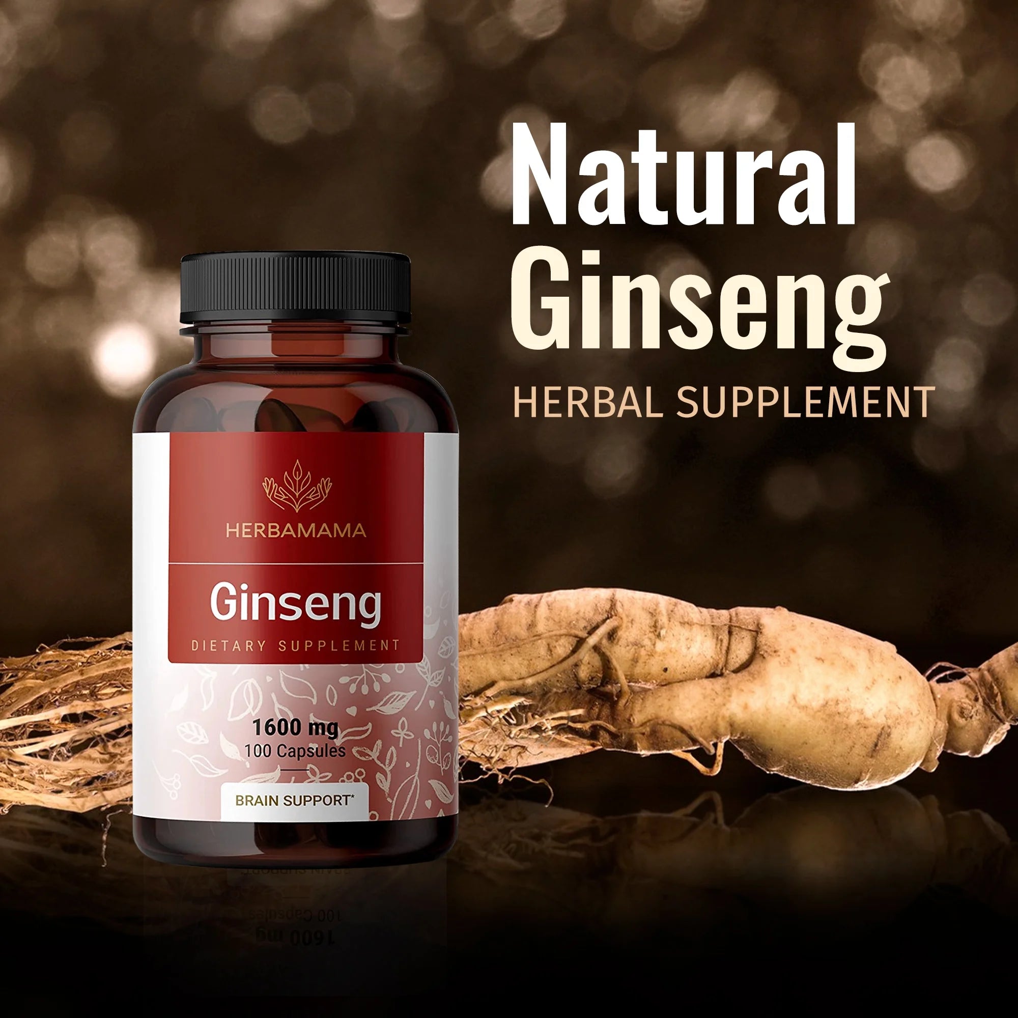 Red Ginseng Capsules - Korean Panax Extract - Energy & Brain Support, 100 Capsules