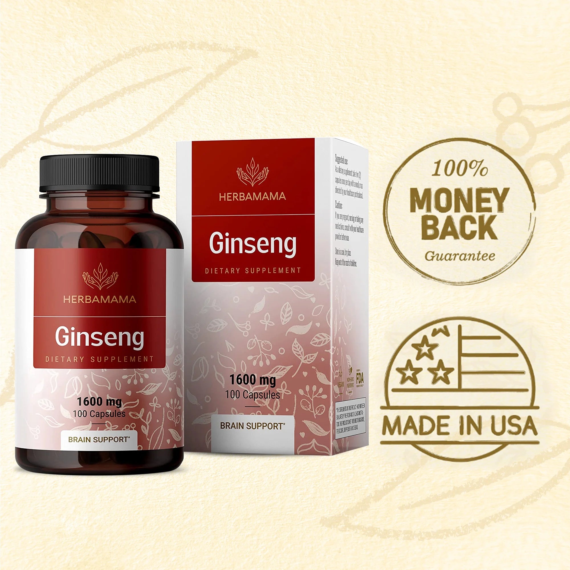 Red Ginseng Capsules - Korean Panax Extract - Energy & Brain Support, 100 Capsules