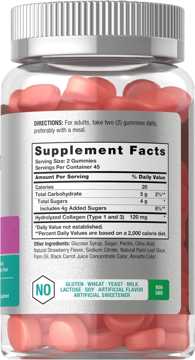 Collagen Gummies | 70 Count | Strawberry Flavored | Hydrolyzed Collagen Type 1 and 3 | by