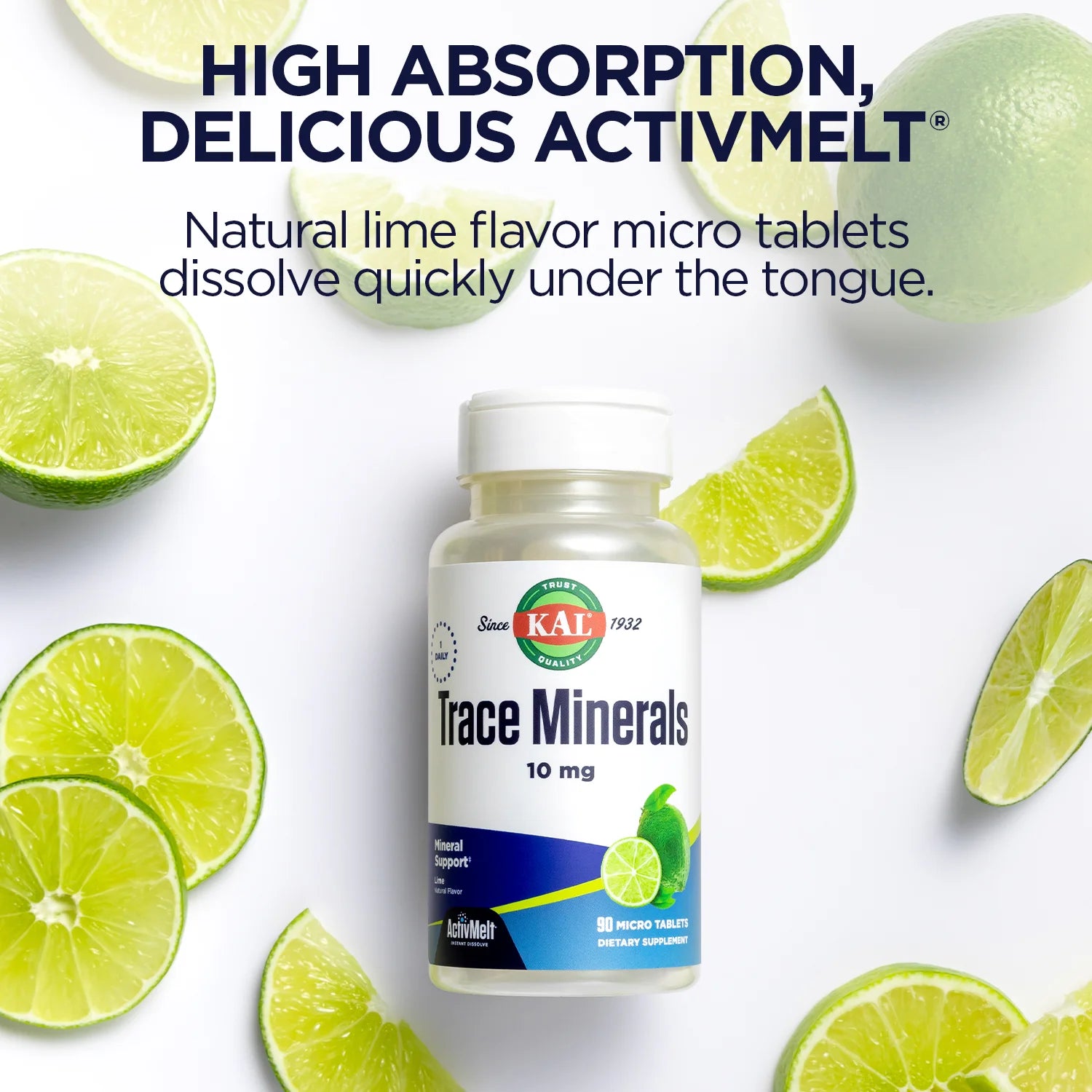 Trace Minerals, 10 Mg Mineral Supplements, Natural Lime Flavor Trace Minerals Supplements, Instant Dissolve Activmelt Tablets for Optimal Trace Mineral Absorption, 90 Servings, 90 Micro Tablets