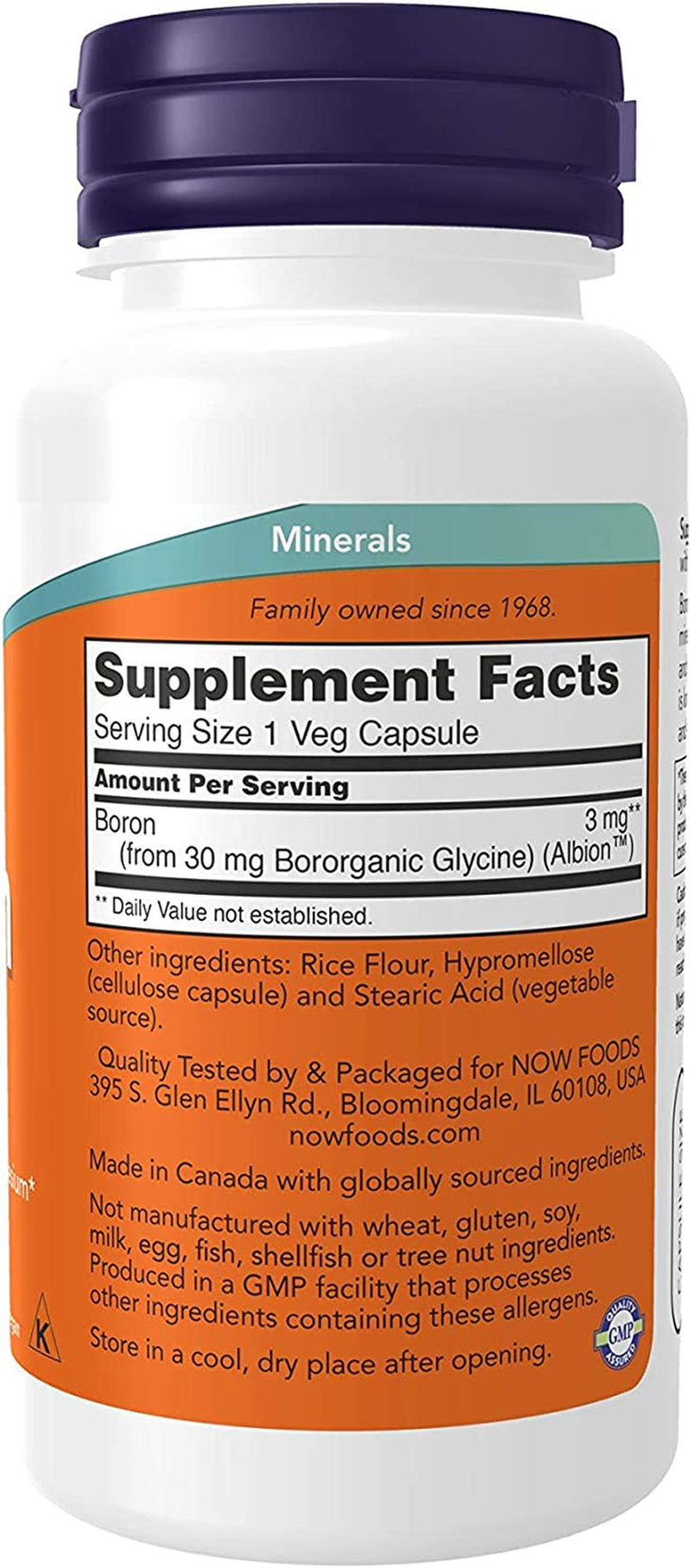 NOW Supplements, Boron 3 Mg (Bororganic Glycine), 100 Veg Capsules