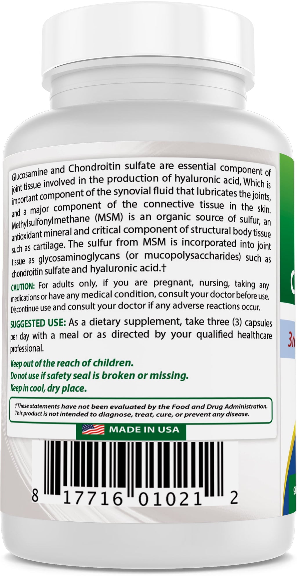 Glucosamine Chondroitin MSM Supplements 2600 Mg 90 Capsules
