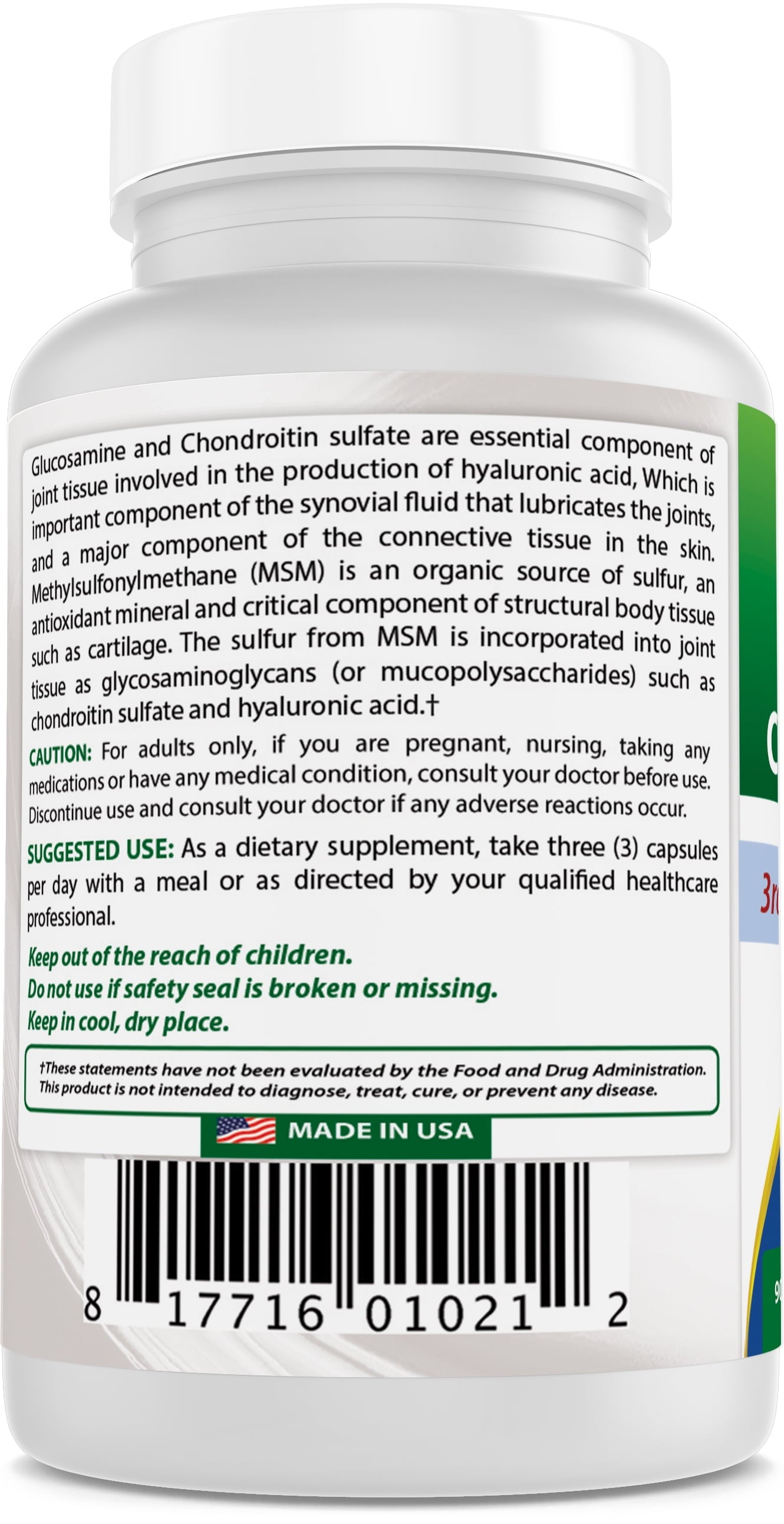 Glucosamine Chondroitin MSM Supplements 2600 Mg 90 Capsules