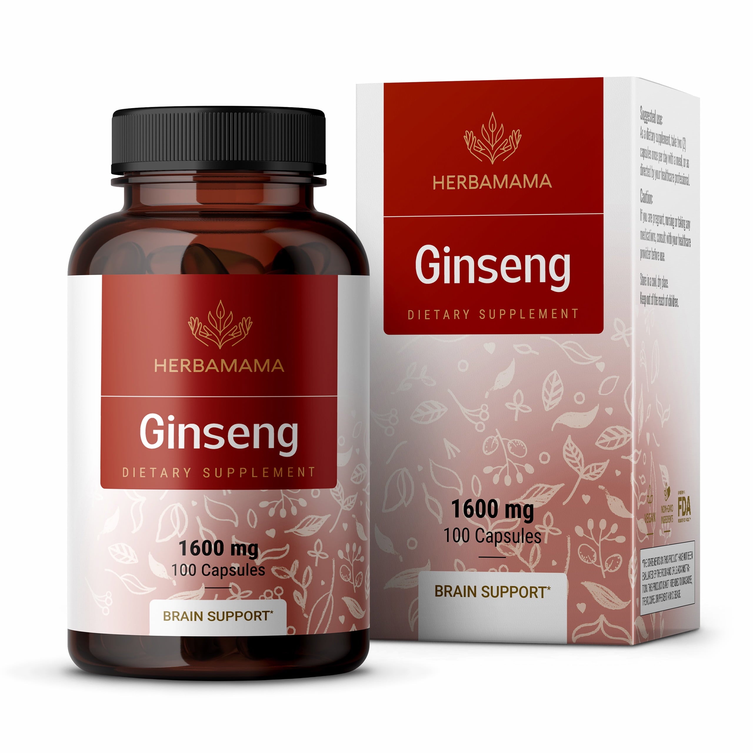 Red Ginseng Capsules - Korean Panax Extract - Energy & Brain Support, 100 Capsules