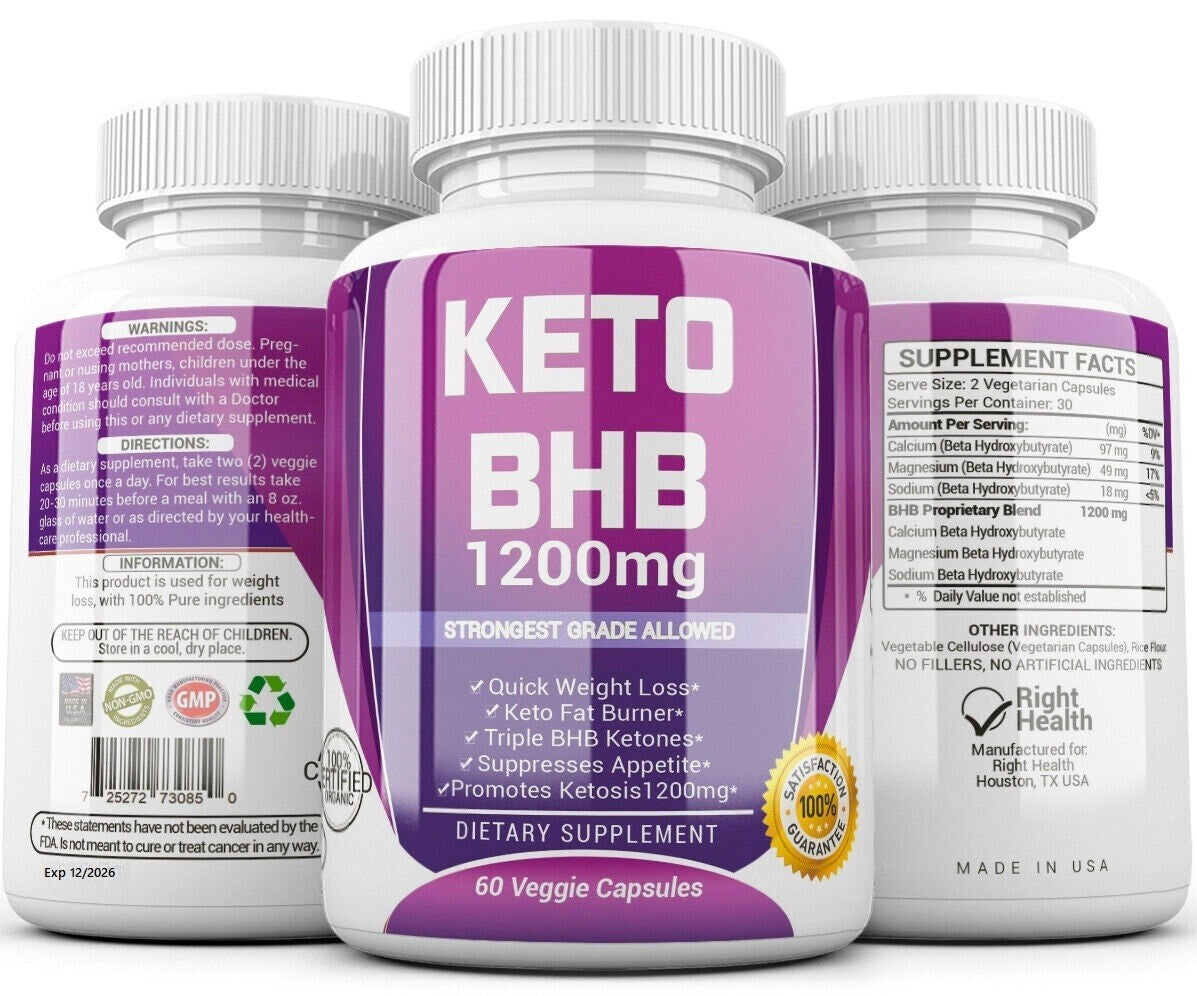 KETO BHB 1200Mg PURE Ketone FAT BURNER RAPID Weight Loss Diet Pills Ketosis