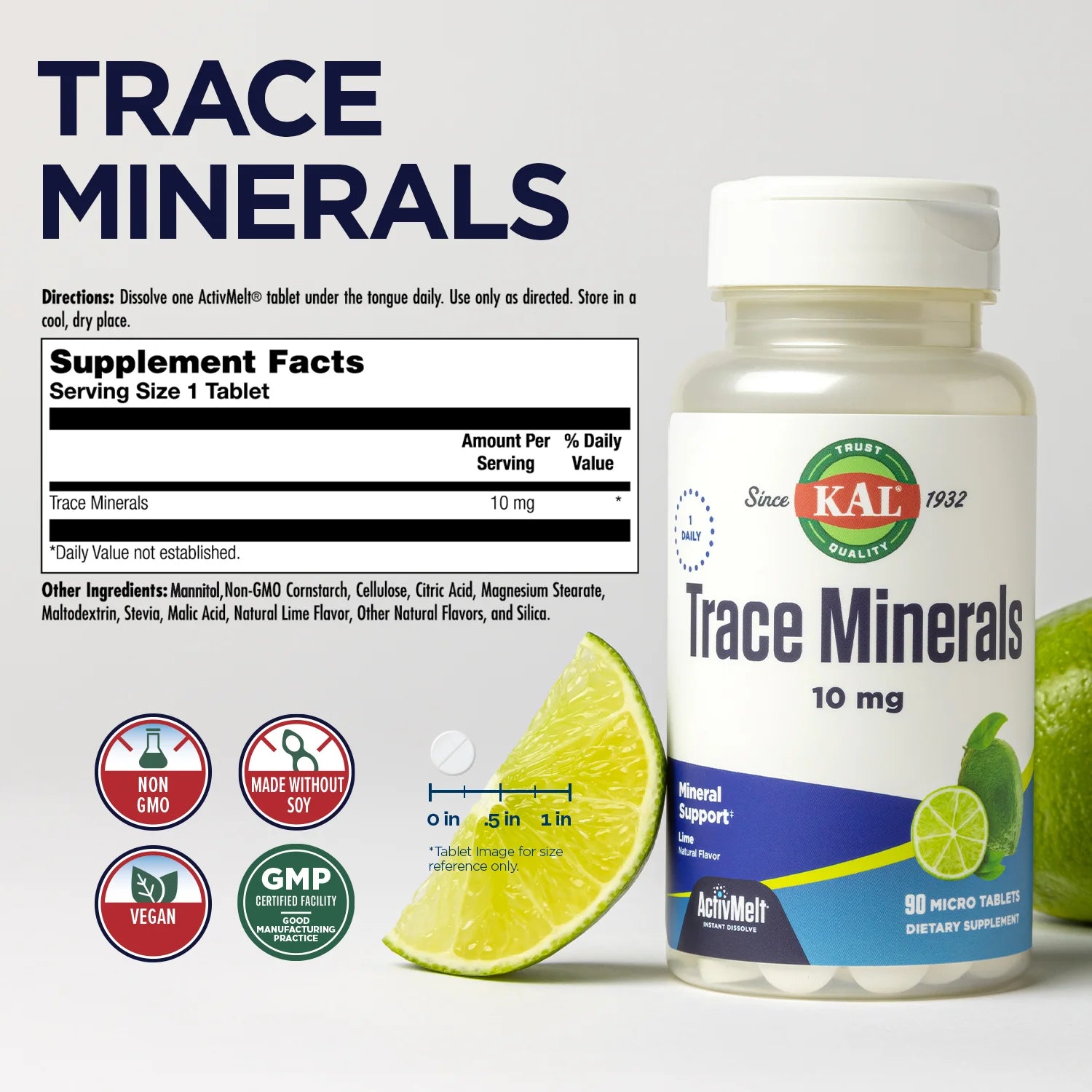 Trace Minerals, 10 Mg Mineral Supplements, Natural Lime Flavor Trace Minerals Supplements, Instant Dissolve Activmelt Tablets for Optimal Trace Mineral Absorption, 90 Servings, 90 Micro Tablets