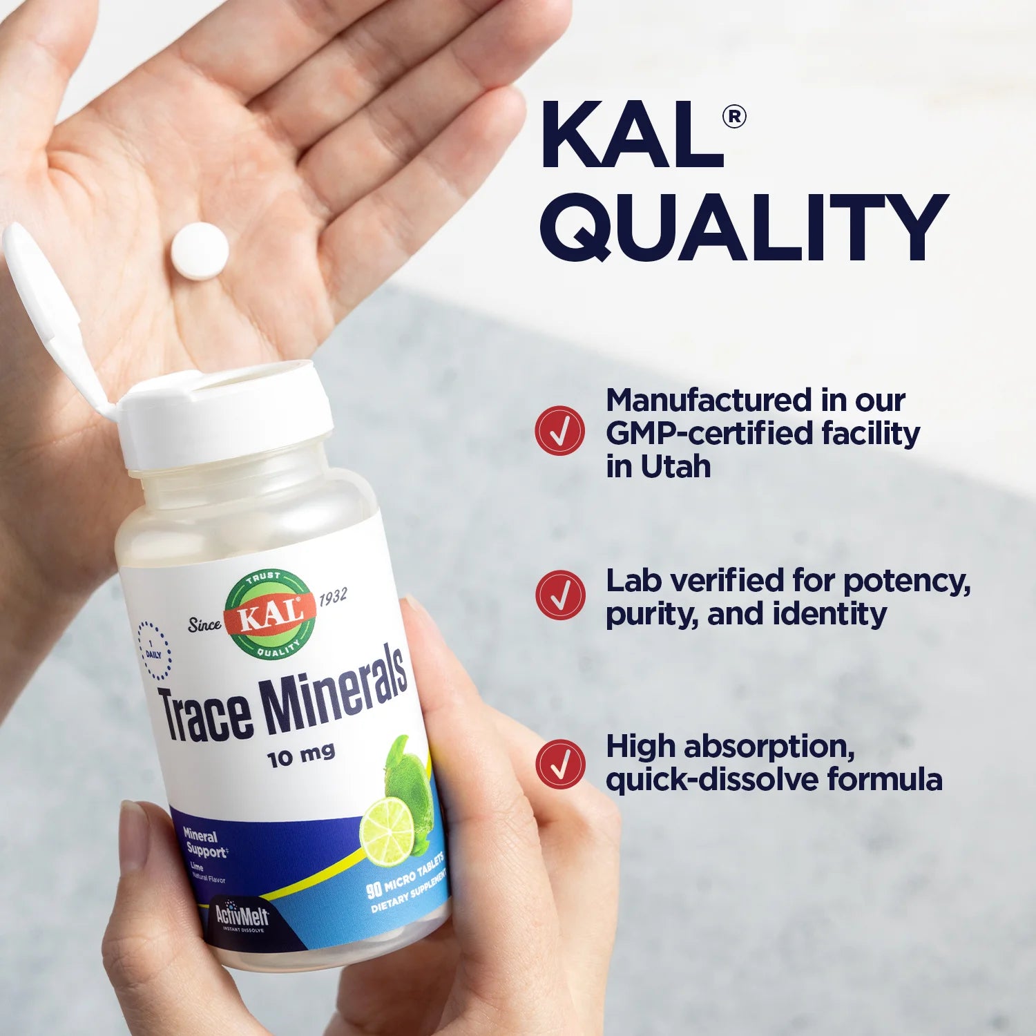 Trace Minerals, 10 Mg Mineral Supplements, Natural Lime Flavor Trace Minerals Supplements, Instant Dissolve Activmelt Tablets for Optimal Trace Mineral Absorption, 90 Servings, 90 Micro Tablets