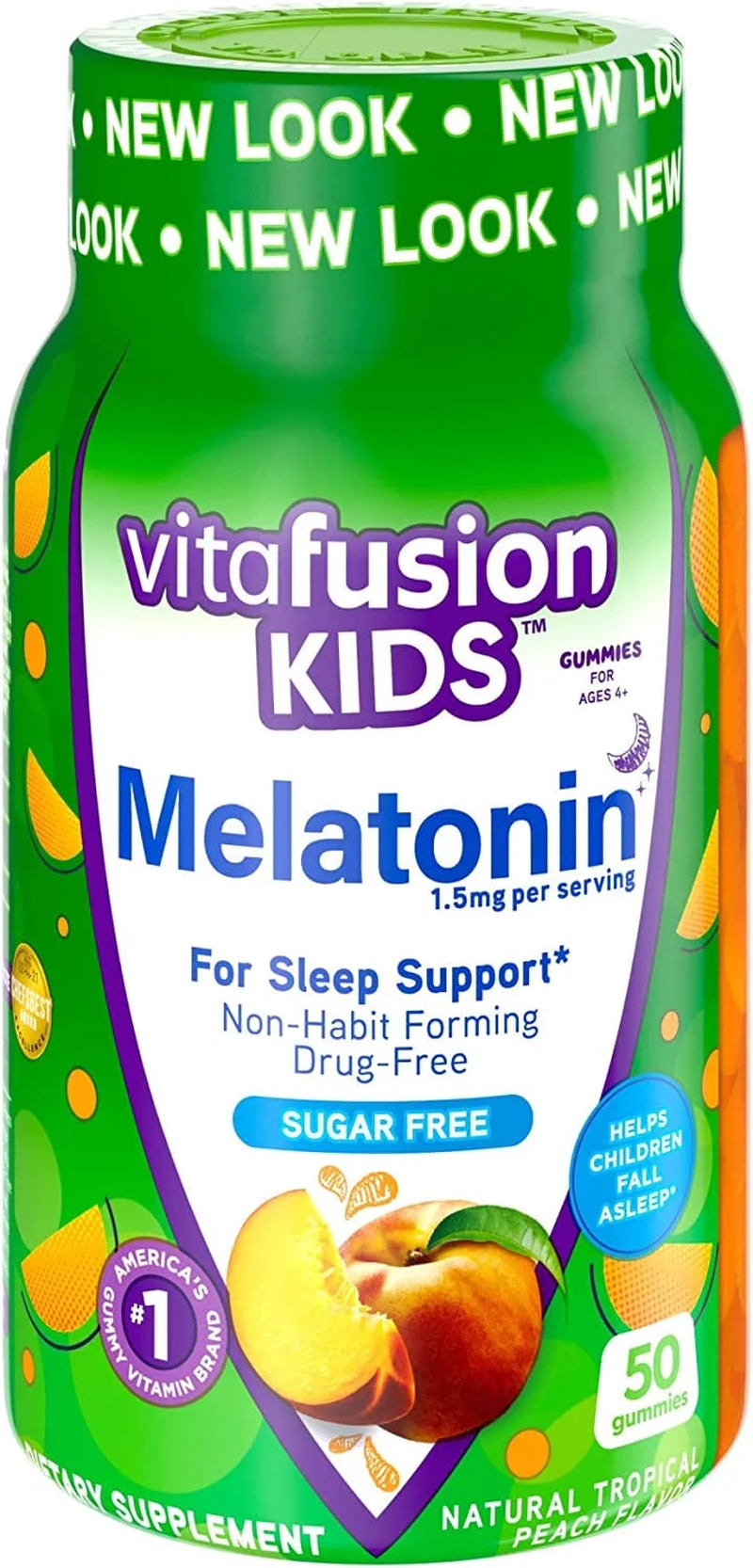Kids Melatonin Gummy Supplements, Tropical Peach Flavored Sleep Support Supplements (1), 50 Count