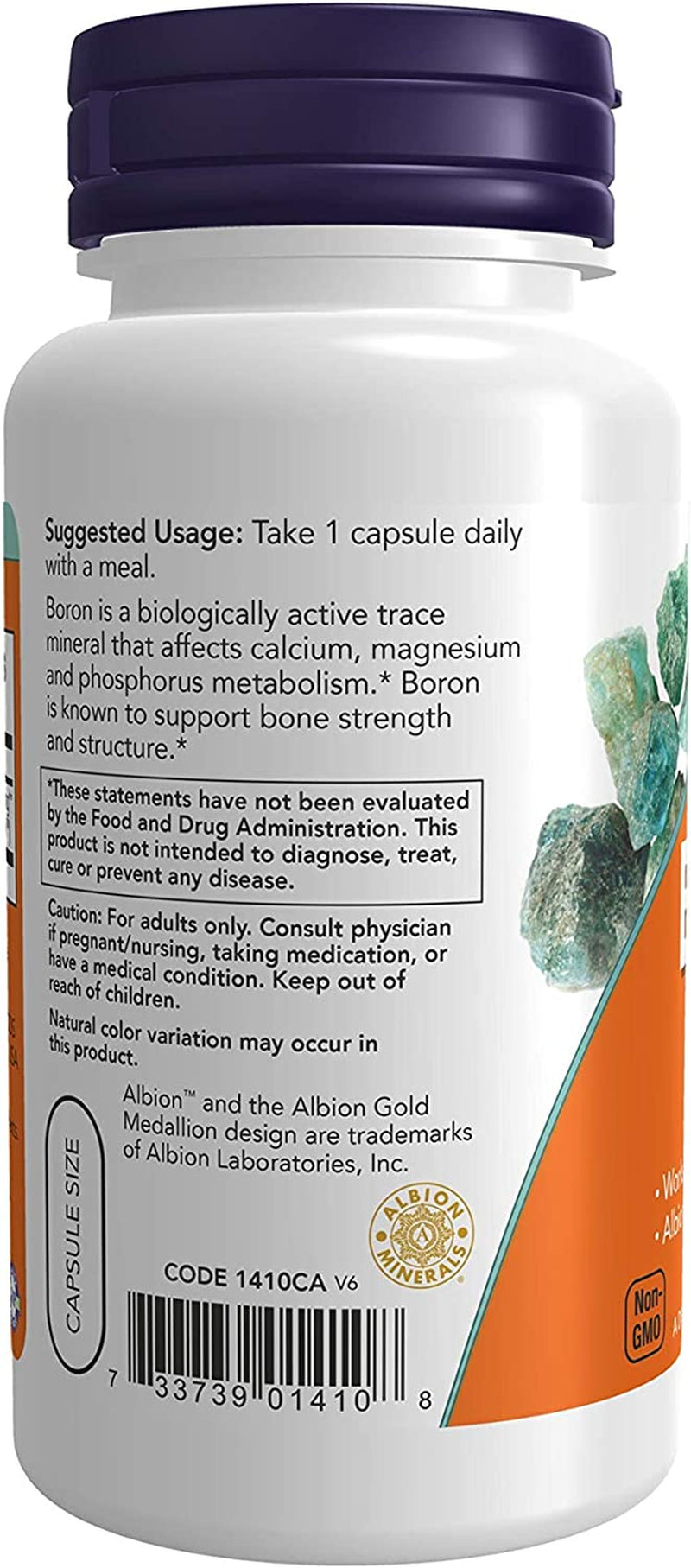 NOW Supplements, Boron 3 Mg (Bororganic Glycine), 100 Veg Capsules