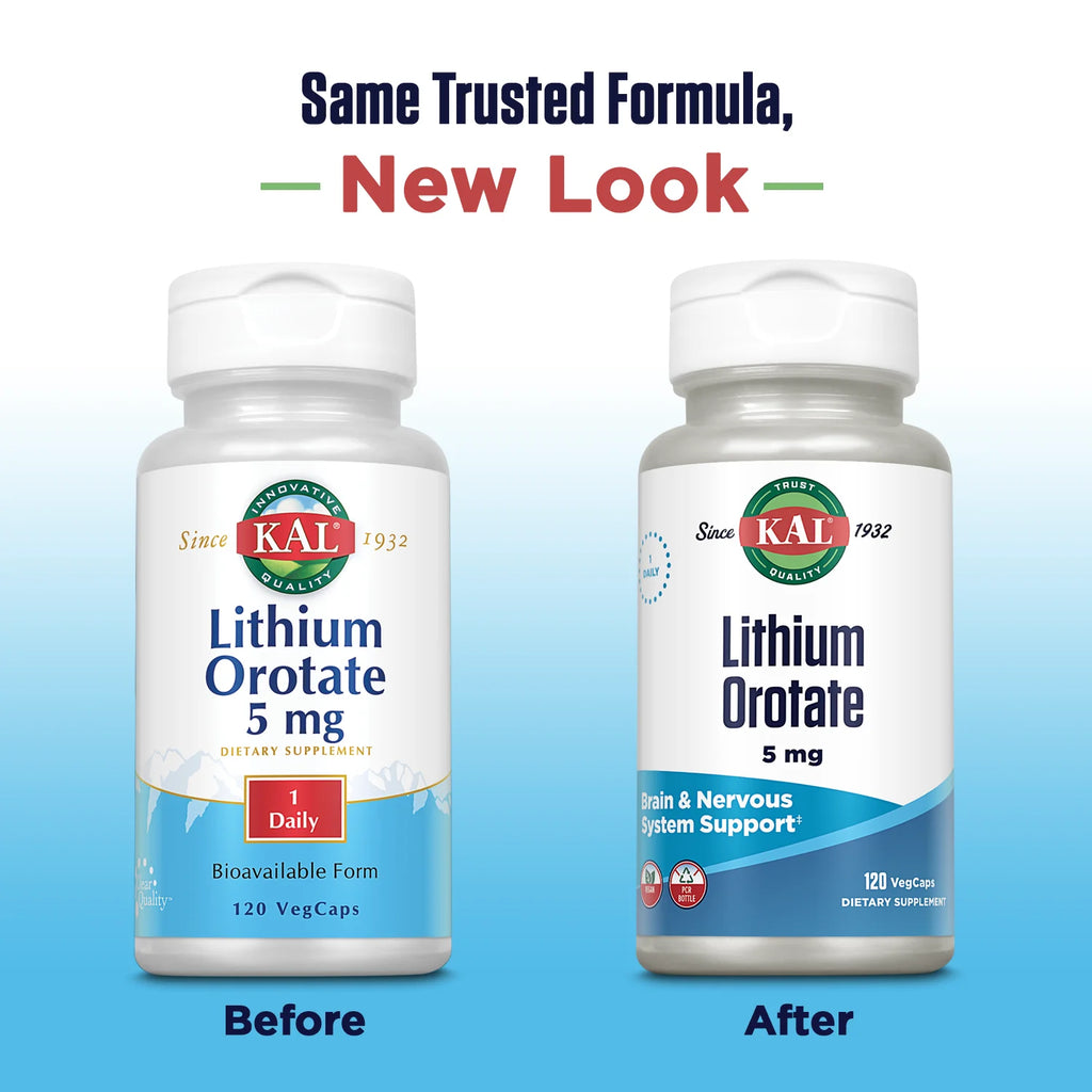 Lithium Orotate 5Mg | Low Serving of Chelated Lithium Orotate for Bioavailability & Mood Support | in Organic Rice Bran Extract Base | 120 Vegcaps