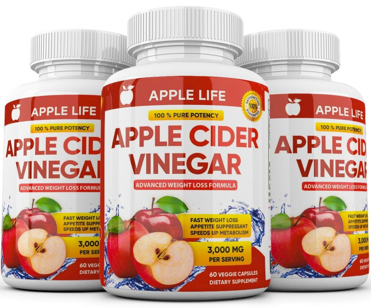 3 X Pure APPLE CIDER VINEGAR ACV 3000Mg PURE WEIGHT LOSS FAT BURNER Diet Pills